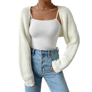Women's Front Cardigan Long Sleeve Solid Color Ribbed Knitted Wrinkled Sweater Top Knitted Women's Elegant Underwear Knitted CardiganQRWX