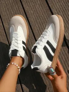 Unisex Classic Urban Style Sports Shoes, Candy Rubber Sole, Striped Design, Comfortable Casual Shoes, Vintage Sporty Look, All Seasons Wear