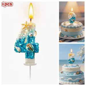 Ocean Theme Birthday Candles 0-9, Beach Party Decor, Baby Shower Cake Toppers, Shell Star Glitter Candles, Kids Birthday Party Supplies, Ornaments, Shell And Starfish Motifs