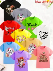 color randomly selected, summer T-shirts for sporty girls, soft and casual tops suitable for teenagers, ideal for everyday wear and outdoor activities, Cute Basic Tee