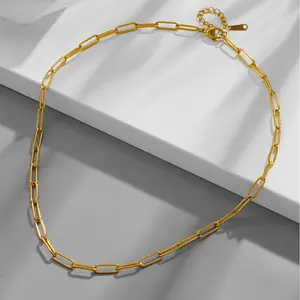 [LeBijouLab] Golden & Silver Paper Clip Chain For Women, 16+2inches Golden Stainless Steel Paper Clip Necklace, Stackable Chain Necklace