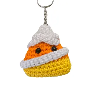 Cute Macaron Keychain, Handmade 100% Cotton Crochet Corn Candy Keychain with Yellow and White Accents, Cute Mascaron Keychain