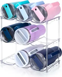 Stackable Water Bottle Organizer for Stanley 40 oz Tumbler & Cup Accessories - Cabinet, Pantry Kitchen Storage Holder, Utility Rack