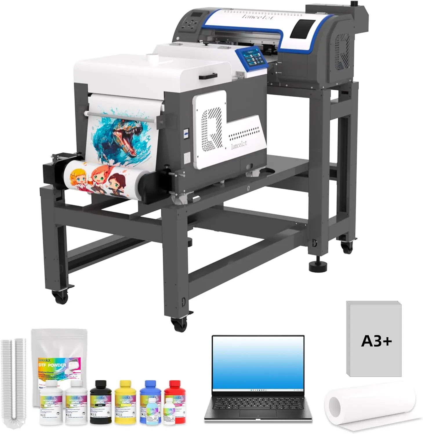 Lancelot M1630 Pro DTF Printer Bundle - Automatic T-Shirt Printing Station with Smart Maintenance, Mobile Workstation, Pro-Grade Equipment, 100 Sheets, 1000g White Powder, 100ml Cleaning Fluid, 24/7 Support - Ideal for Startups, Small Businesses