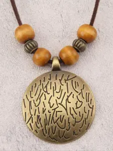 Leather Cord Pendant Necklace, Alloy Sweater Chain, Vintage Ethnic Style, Unique Round Design, One Piece Set