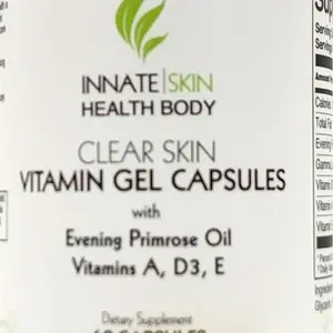Clear Skin Acne Vitamin Gel Capsules with Evening Primrose Oil, Vitamin A, D (D3) & E | All Natural Complexion Supplement | 60 Count Softgel Capsules
