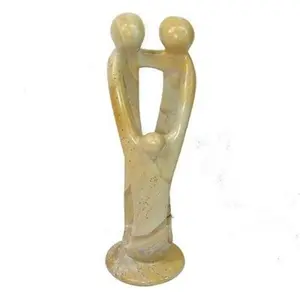 Smolart Natural Tall Soapstone 2 Parents & 1 Child Family Sculpture- 10 in.
