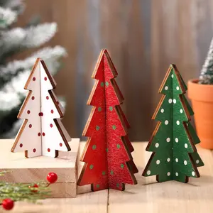 Christmas Decor 3 Pieces Wood Table Rustic Christmas Tree Farmhouse Wooden Xmas Centerpiece for Small Table Xmas Trees Red Green Tiered Tray Party Decoration
