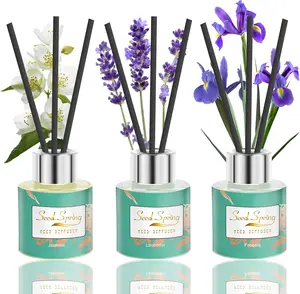 Reed Diffuser Set of 3, Lavender Jasmine Freesia Oil Scent Diffuser Sticks Office Home Fragrance 1.7oz x 3