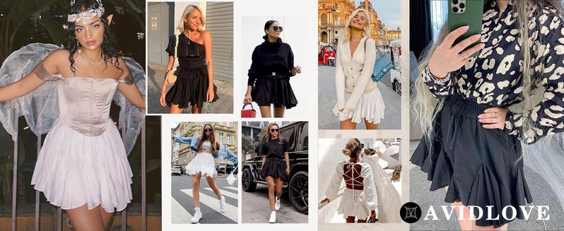 Avidlove Women's Pleated Skater Skirt Basic Casual High Waisted Ruffles Flared Mini Thin Lingerie Skirts 100% Polyester Christmas Skirt