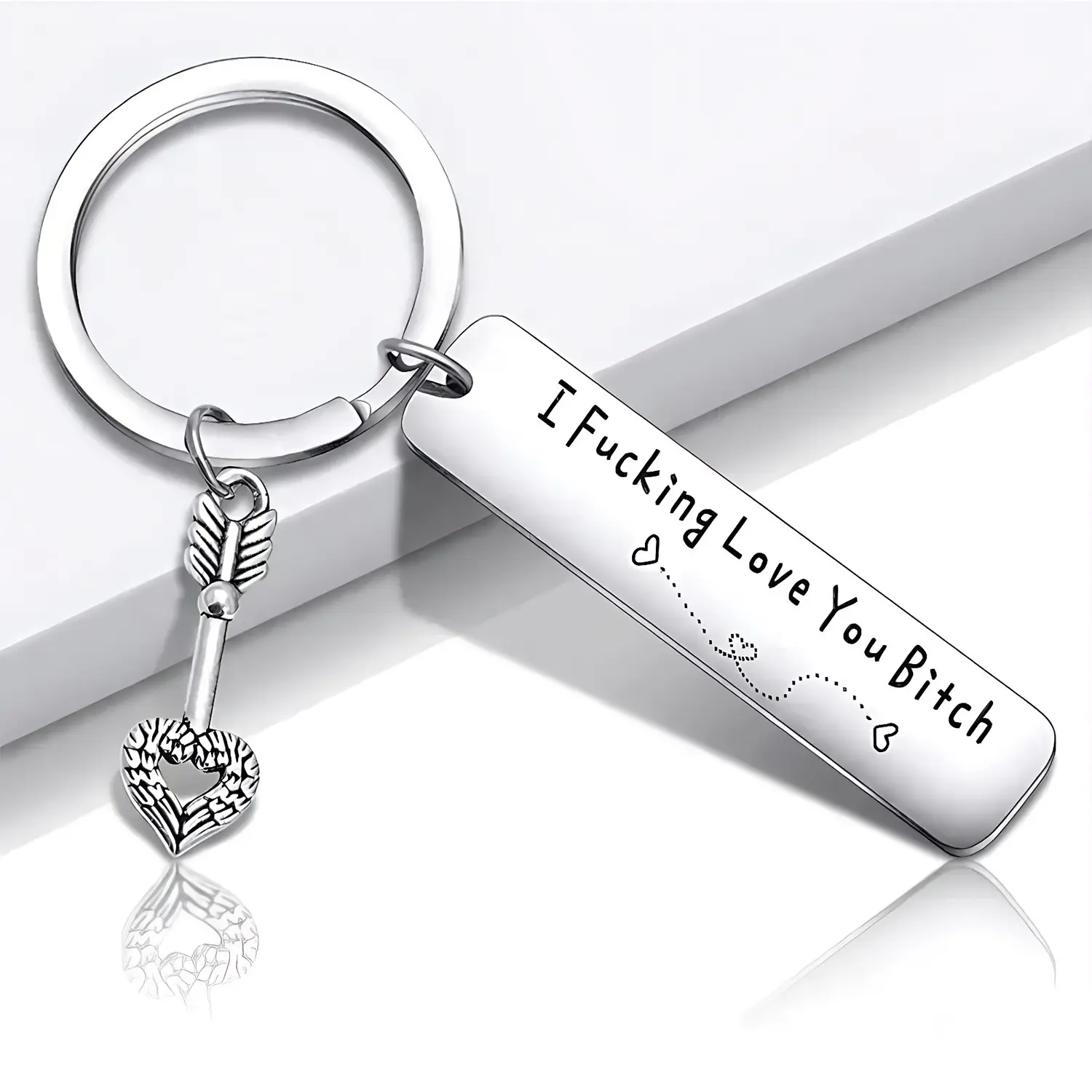 Women's Stainless Steel Engravable Keychain - Funny "I Fucking Love You Bitch" Engraving, Love-Themed Personalized Message Custom Text Keychain, Birthday Gift Ideas for BFFs, Personalized Message Keychains