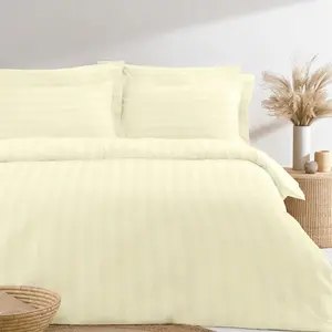 Pizuna Cotton Full Duvet Cover Set, 300 Thread Count Long Staple Cotton Sateen Weave with Button Closure (Combed Stripe Luxury Cream Cotton Duvet Cover Full)