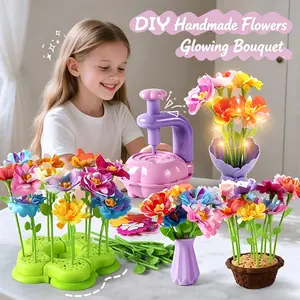 DIY Fabric Flower Bouquet Craft Kit for Kids, Manual Flower Press Machine with Reusable Petals & Stems, Glowing Flower Bouquet Maker, Creative Arts & Crafts STEM Toy Gift for Girls Ages 4-8+