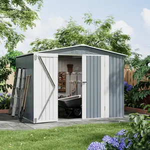 Outdoor Storage Shed 8x6 FT, Metal Garden Tool Shed with Lockable Double Doors & Vents, Weather-Resistant Backyard Storage Shed for Tools, Lawn Equipment & Patio