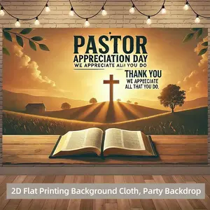 1pc 2D Flat [Pastor Appreciation Day Banner] Pastor Appreciation Day Banner - "We Appreciate That You Do" Cross Sunset Design Polyester Backdrop Church Events Home Office Decor ft Electricity Need