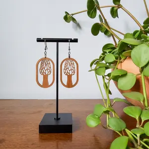 Morel Mushroom Earrings - Wood Dangle Plant Earrings