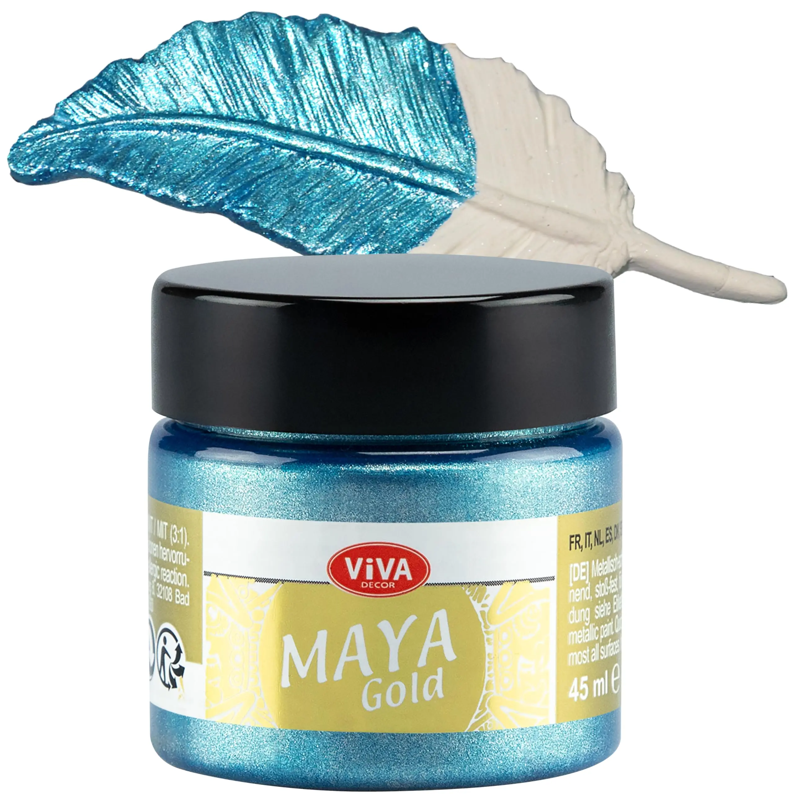 Viva Decor Maya Gold Dynamic Metallic Acrylic Paint - Silver Ice Blue, 1.52 Fl Oz, Indoor Water-Based Art Supply, Rich Pigmentation, Deep Coloring, Metallic Shine, Adaptable to Materials, Impact-Resistant, Smudge-Proof, Weatherproof for Wood, Glass, Craft