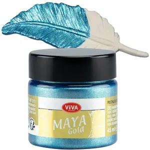 Viva Decor Maya Gold (Ice Blue) 1.52 Fl Oz - Shiny metallic acrylic paint for creative works on wood, glass, and porcelain. Impact-resistant, smudge-proof, and weatherproof for long-lasting results