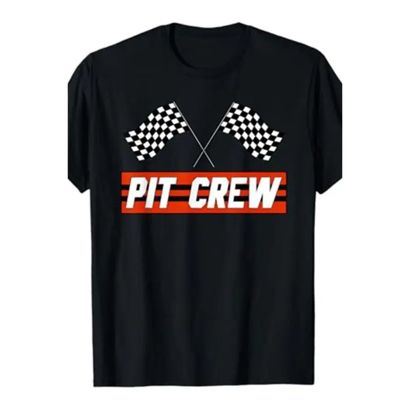 Cotton Short Sleeve T-Shirt 1pc Pit Crew Racing Graphic Tee 100% Cotton Men's Casual Crew Neck Checkered Flag Design Regular Fit Vintage Graphic Tees Men's Clothing