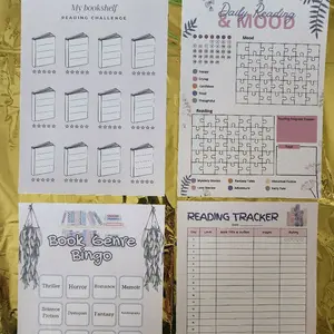Book Genre Bingo Pack of 4 Activity Pages for Tracking Daily Reading and Mood with My Bookshelf and Reading Tracker