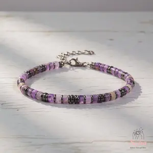Amethyst Bracelet - Purple Crystal Bracelet - Natural Chevron Amethyst Bracelet Hematite Gemstone Healing Bracelet Gift to him