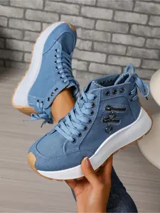 Women's autumn and winter fashionable thick-soled casual shoes, thick-soled high-soled table side zipper decoration lace-up outdoor height-enhancing shoes lightweight comfortable soft sole wear-resistant non-slip sports shoes