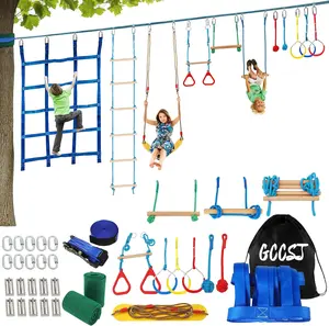 Ninja Warrior Obstacle Course for Kids with 12 Obstacle Course Accessories-Swings, Monkey Bars, Arm Trainers and More, Suitable for Boys and Girls Over 3 Years Old-440 lbs Weight Capacit Playground Set outdoor play equipment