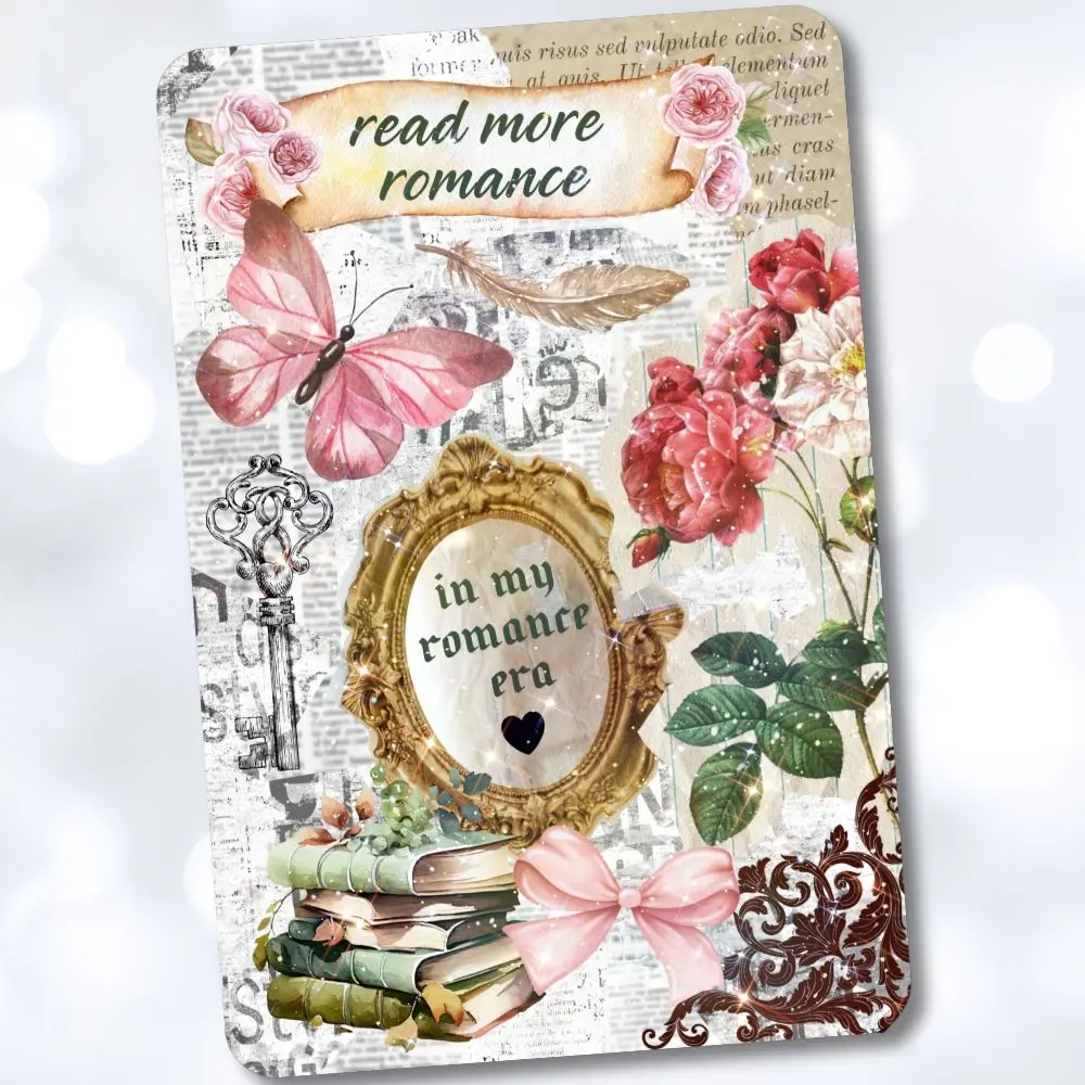 Vintage Romance Holographic Cardstock Clear Case Insert for Kindle | Smutty Book Lover Gift | Bookish Stickers for Kindle | Booktok Smartphone Aesthetic Cover | Pink Floral Butterfly Romance