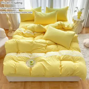 3pcs lace lace solid color yellow bedding includes duvet cover and pillowcase (excluding core). The fabric is comfortable, soft, and breathable, and the duvet cover has a zipper for easy disassembly and washing, suitable for all seasons Soft Bedding Sets
