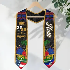Haitian Graduation Stole 2026, Haiti Flag Graduation Sash, Class of 2026 V Shape National Country Flag Stole