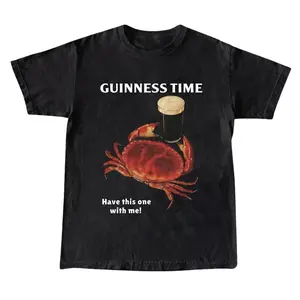 Guinness Time Funny Crab Drinking Beer T-Shirt, St. Patrick's Day, Humorous Pub Crawl Tee, Irish Pride Graphic Tee, Shortsleeve, basic tops, Fabric Cotton, Women's Top, Menswear Top, Gifs, Streetwear