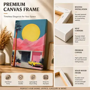 California Sunset Colorful Collage Art Framed Wall Painting Eco HD Canvas Wall Art with Inner Frame | Waterproof Wrinkle-Free Not Easy to Damage | Ideal Wall Decor for Hallway Entryway & Living Room