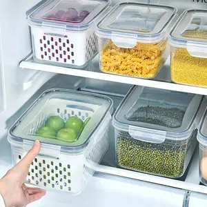 6pcs(3 box+3 lids) Refrigerator Storage Box Fridge Organizer Fresh Vegetable Fruit Drain Basket Storage Container Pantry Kitchen Organizer