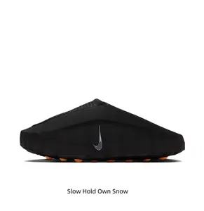 Black Thick-Soled Mule Slides, Orange Spherical Massage Outsole, Breathable Fabric Upper, Pre-Game Recovery Tech Slides