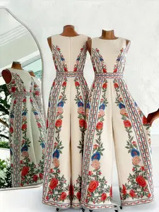 Women's Plus Size Casual Printed Sleeveless High Waist Jumpsuit, Comfortable Fashion Design, Perfect for Daily Wear, Parties, Dates, Formal Occasions