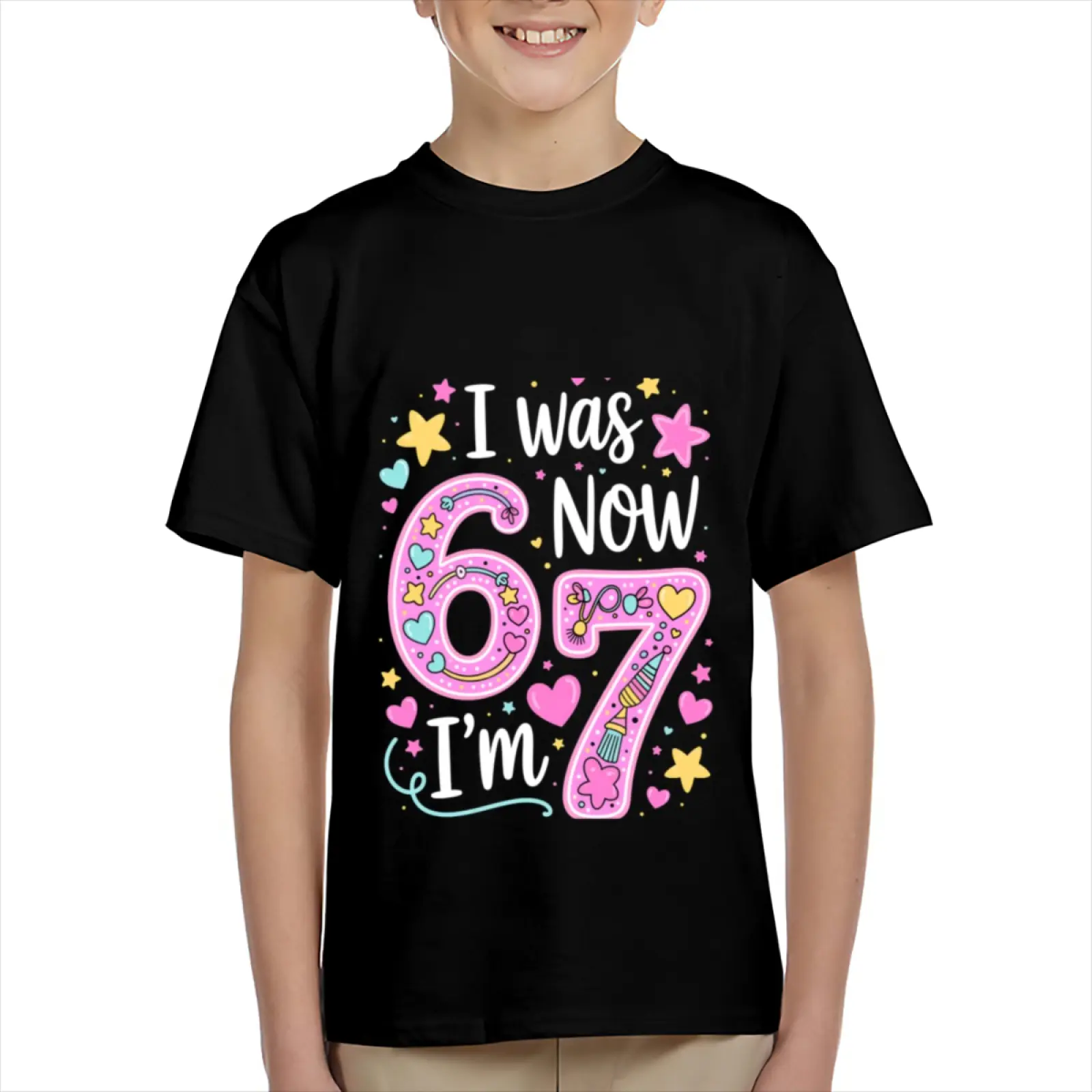 Kid's T-shirt Funny SIX SEVEN 67 gesture robot number character mecha  lightning fun 100% cotton pattern T-shirt for boys and girls  toddler cartoon T-shirt, teen boy clothing gift  G-75
