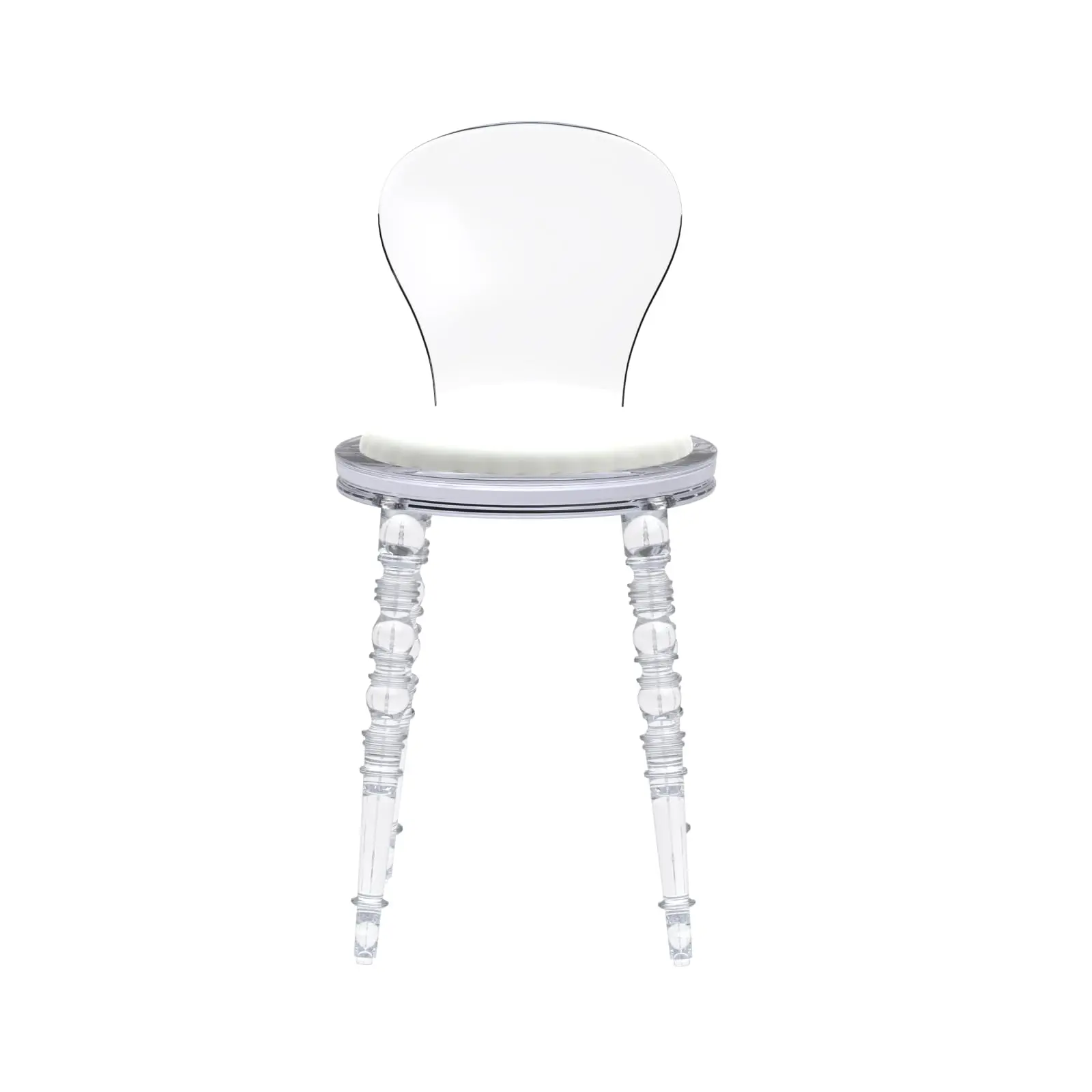 Fohfurniture Set of 4 Modern Vintage White PC Dining Chairs, Acrylic Chair, Home Ghost Chair for Kitchen Office Banquet School with White Cushions