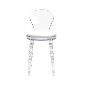 Fohfurniture Set of 4 Modern Vintage White PC Dining Chairs, Acrylic Chair, Home Ghost Chair for Kitchen Office Banquet School with White Cushions