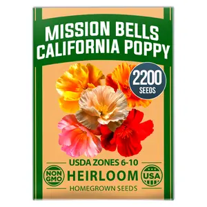 California Poppy Mission Bells 2200 Seeds (2g) – Flower Seeds for Planting Outdoors, Vibrant Spring & Summer Blooms, Drought Tolerant Annual for Sunny Gardens (Eschscholzia californica)