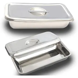 Dental Tray Lab Instrument 8"X4"X2" Dental Tool Organizer Holder with Lid and Handle Stainless Steel Holloware Box Dn-2227