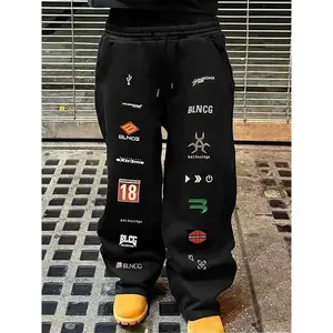 Street Style Symbol Print Straight Leg Sweatpants, Loose Fit, Unisex, Casual Streetwear, Comfortable Sports Joggers Can be used with raincoat