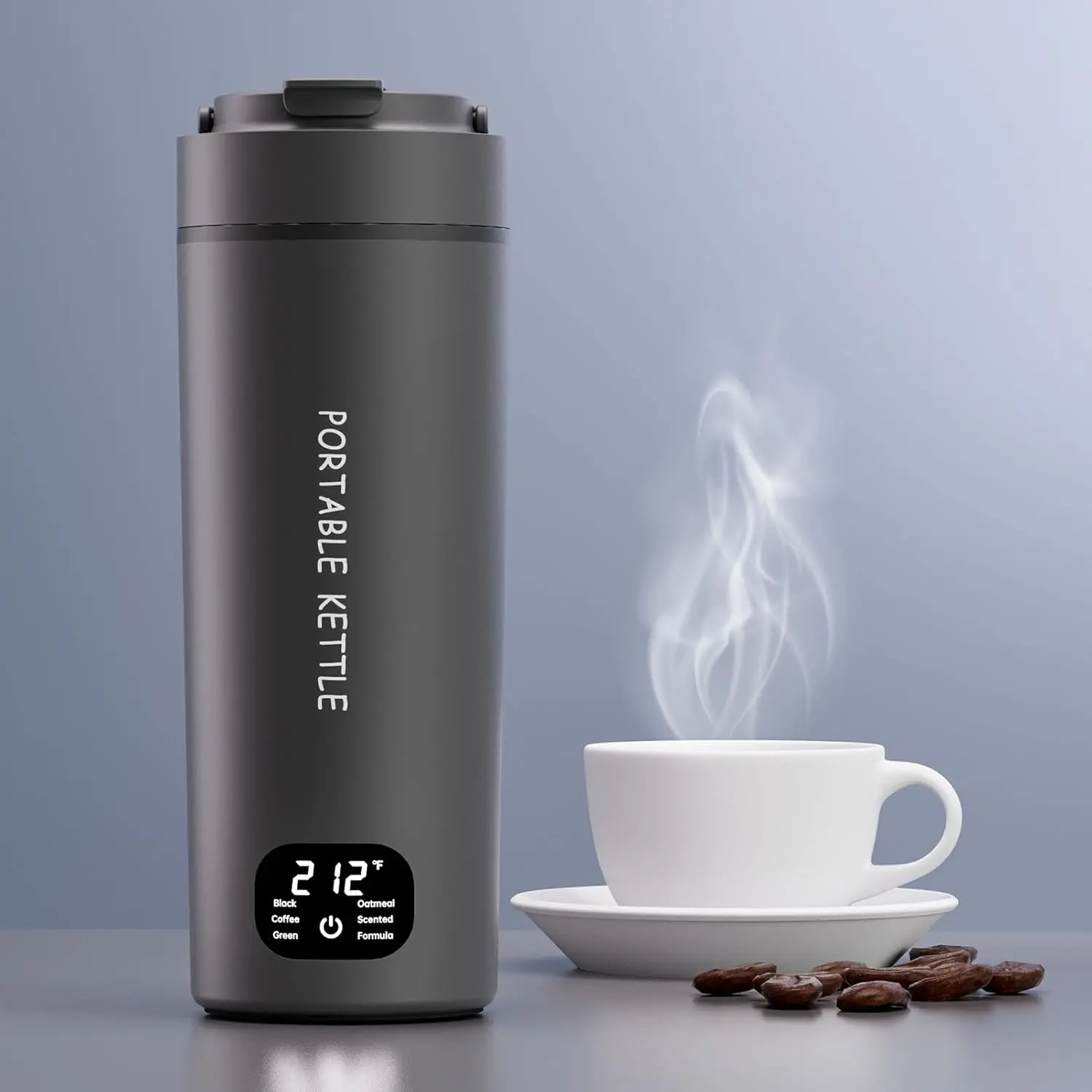 Portable Dual Travel Tea Kettle - 450ml Large Capacity 316 Stainless Steel Electric Hot Water Kettle for Coffee, Hotels, 6 Temperature Controls, LCD Display, Auto Shut Off & Boil Dry Protection
