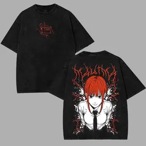 valentine shirts Chainsaw Man Makima Control Devil villains v6 Washed T-shirt Double-Sided Print, Anime Manga Washed Shirt Graphic tees Cotton streetwear vintage unisex merch