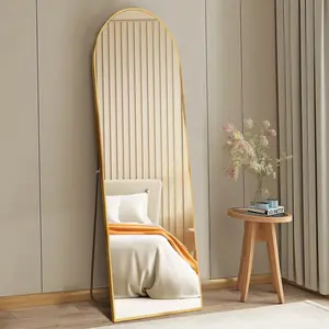 59"x16" High-Quality Arched Full Length Mirror, Aluminum Alloy Frame Ensures Stability, Standing Design for Bedroom, Gold