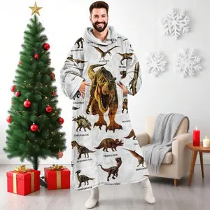 hoodie blanket, Wearable Blanket, Dinosaur Theme Hooded Blanket, Cozy Hooded Blanket, Wearable Digital Print Flannel Throw, Soft Warm Sofa Cover, Home Leisure, Air Conditioning, Camping Travel Gift, Christmas Gift,Valentine's Day gift