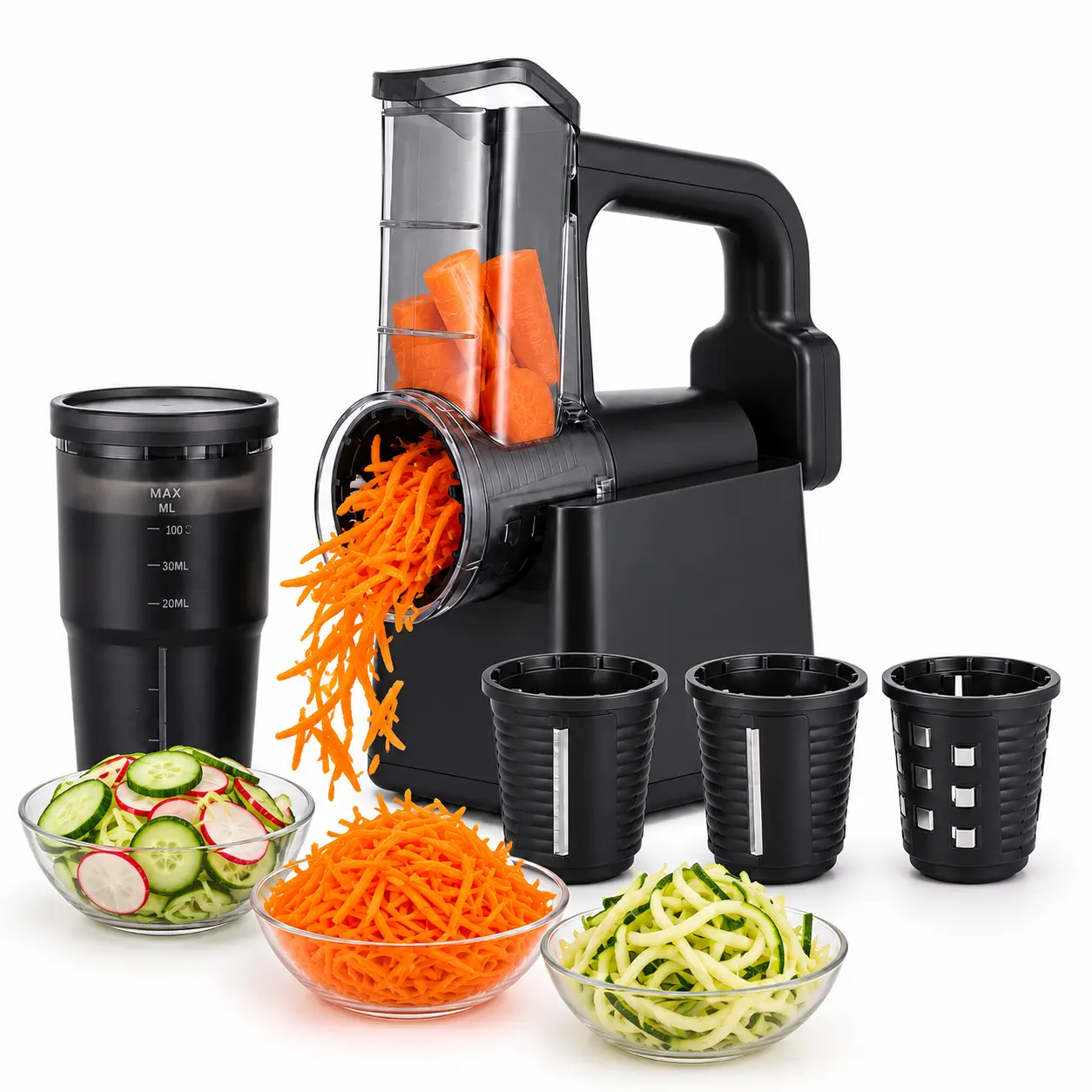 3-in-1 Electric Cheese Grater & Vegetable Slicer, Rotary Cheese Shredder with 3 Interchangeable Drum Blades, One-Button Food Cutter for Carrots, Potatoes & Vegetables, Detachable Kitchen Slicer for Meal Prep