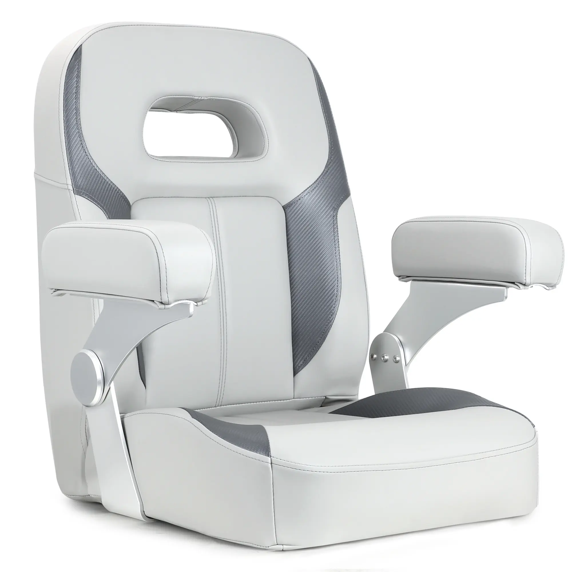 NORTHCAPTAIN Premium Pontoon Captain's Chair High Back Reclining Pontoon Bucket Boat Seat with Adjustable Armrests,Light Grey/Charcoal