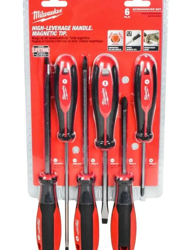 Milwaukee 48-22-2706 6-Piece Phillips Flat Head Hex Drive Screwdriver Set with Chuck for Screwing Tasks