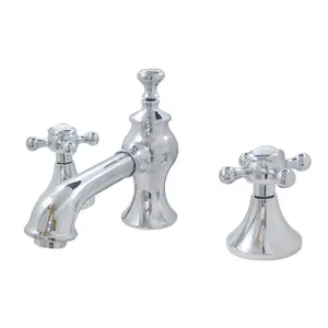 Kingston Brass  English Country Widespread Lavatory Faucet with Elegant Cross Handle & Brass Pop-Up, Chrome, Bathroom Sink Faucet, Vintage