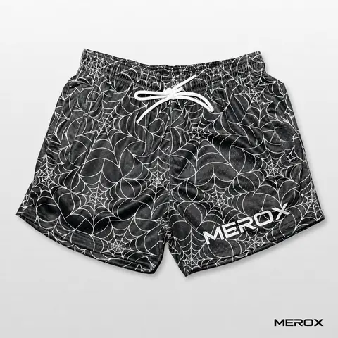 MEROX Spider Web Mesh Shorts – Halloween 5” Inseam Athletic Shorts with Zipper Pockets for Gym, Running & Pickleball
